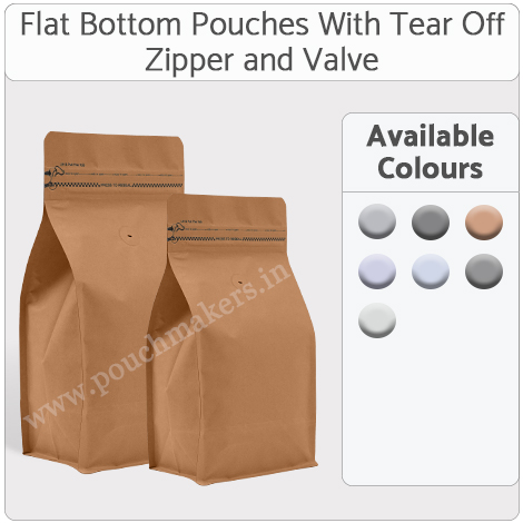 Flat Bottom Pouches With Tear Off Zipper and Valve