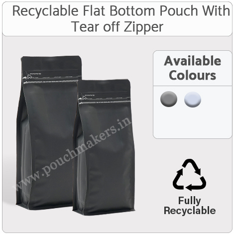 Recyclable Flat Bottom Pouch With Tear Off Zipper